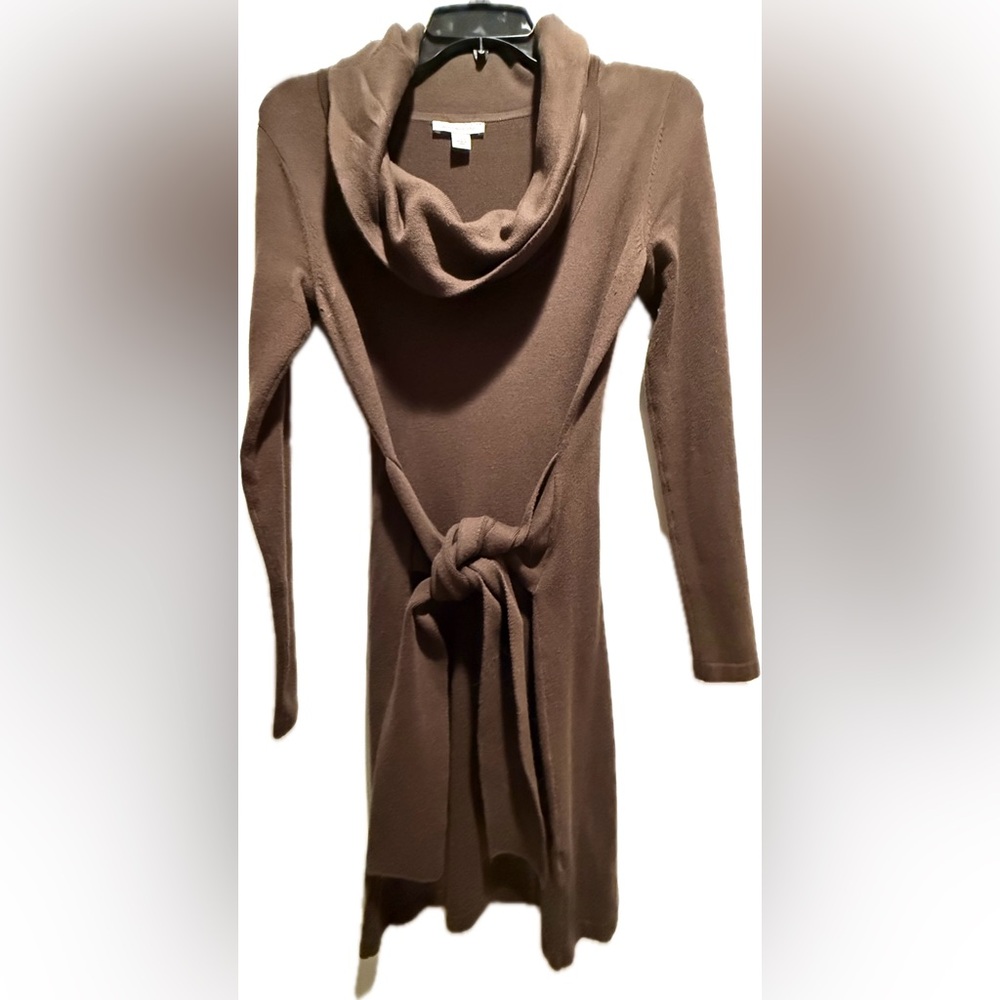 Boston Proper brown knit tie waist cowl sweater dress XS